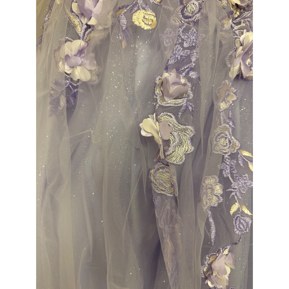 Juliet 1435 Lilac Floral 3D Glitter Tulle Gown Quinceanera Dress L w/ Crinoline - Picture 3 of 10